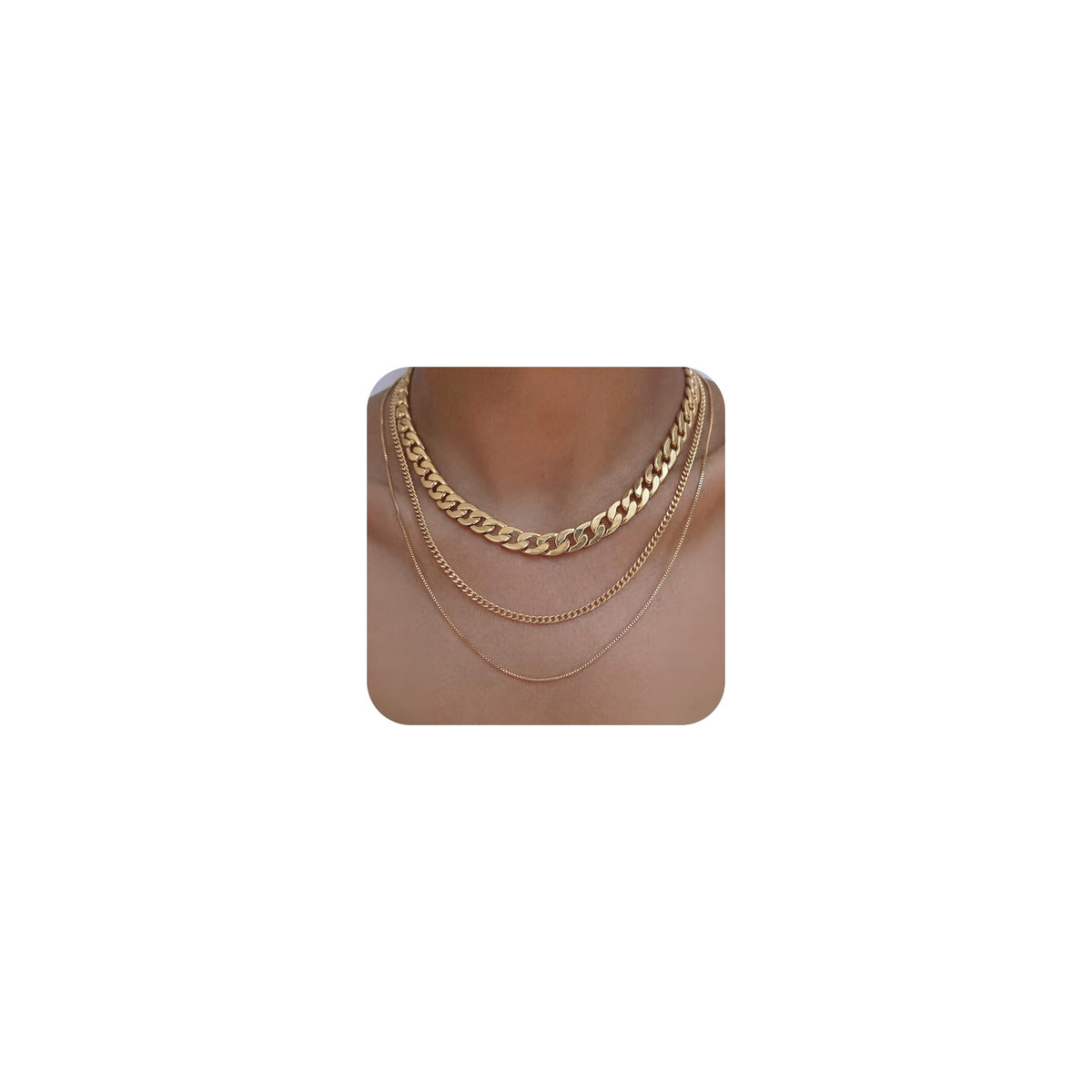 Tewiky Layered Necklaces for Women Non Tarnish- Chunky 14k Gold Plated Herringbone/Snake/Rope/Box/Cuban Link Chain for Women Waterproof Layering Stack Choker Necklace Trendy Dainty Tarnish Free Jewelry Set