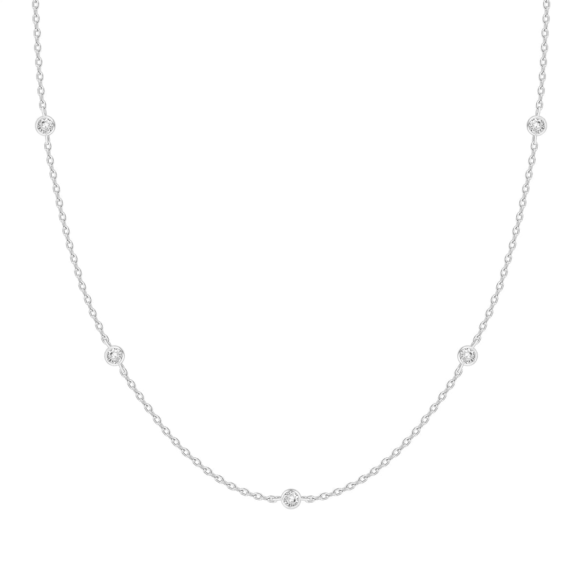 PAVOI 14K Gold Plated Station Necklace - Simulated Diamond Layering Necklaces - Womens CZ Chain