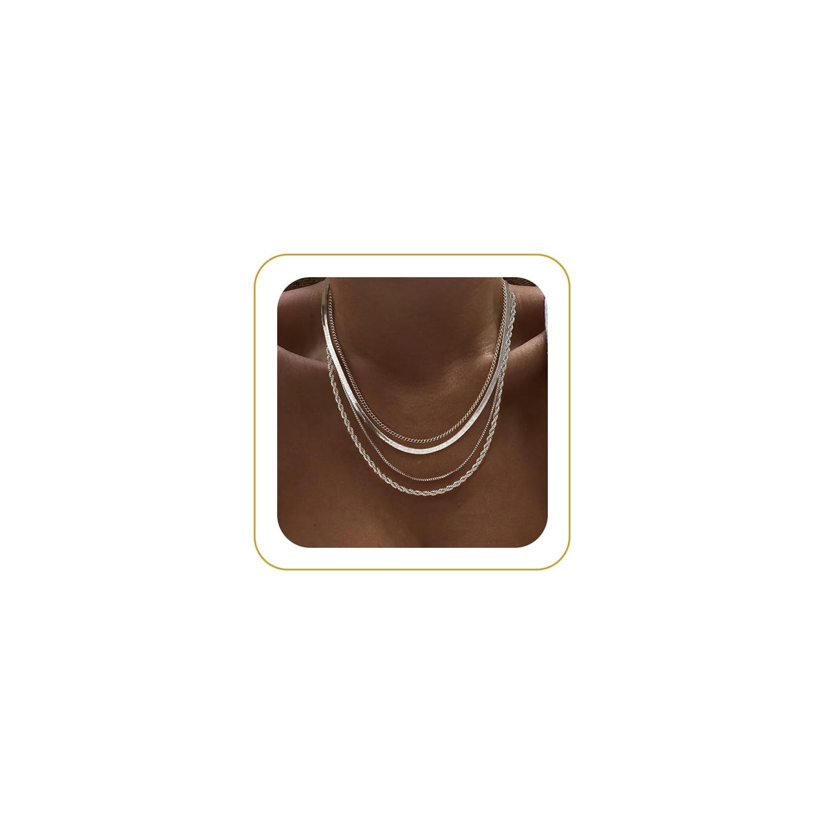 Tewiky Layered Necklaces for Women Non Tarnish- Chunky 14k Gold Plated Herringbone/Snake/Rope/Box/Cuban Link Chain for Women Waterproof Layering Stack Choker Necklace Trendy Dainty Tarnish Free Jewelry Set