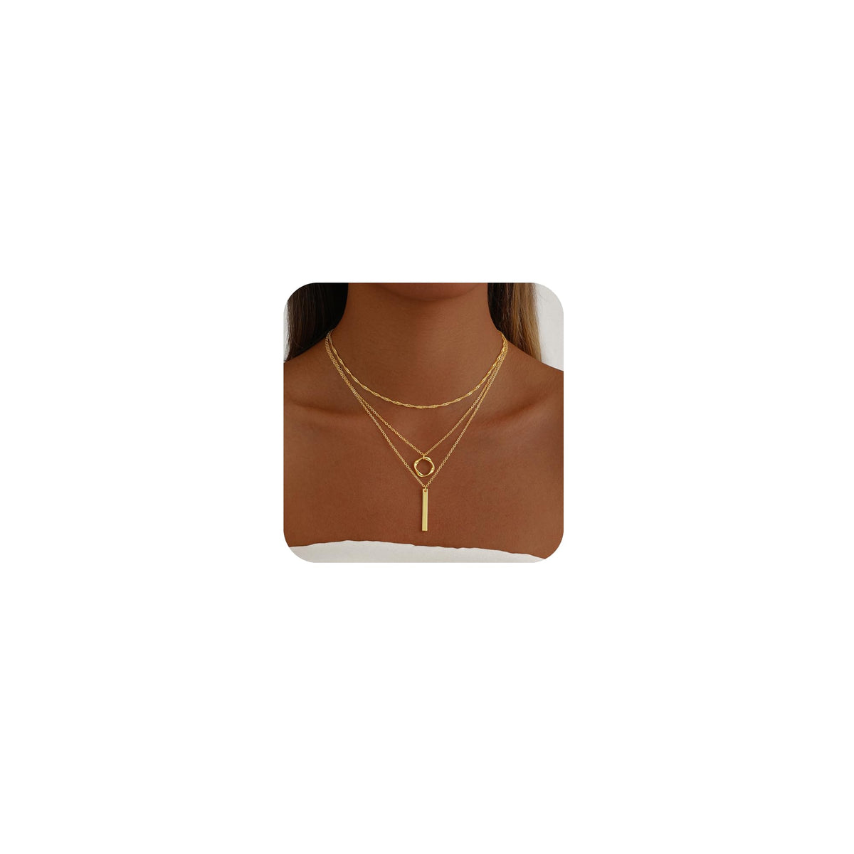 Gold Necklace for Women 14K Gold Plated Layered Cross Bar Necklace Herringbone Figaro Paperclip Flat Chain Cute Charm Accessories Non Tarnish Jewelry Set Gifts for Women