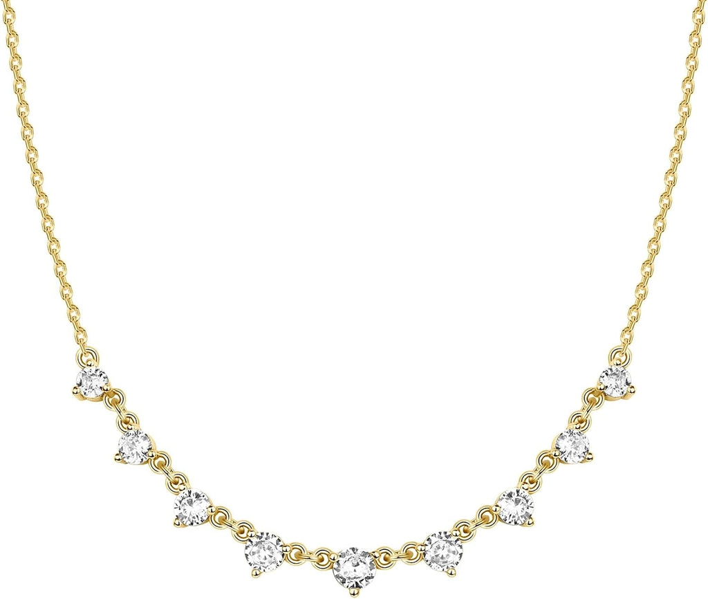 PAVOI 14K Gold Plated Station Necklace - Simulated Diamond Layering Necklaces - Womens CZ Chain