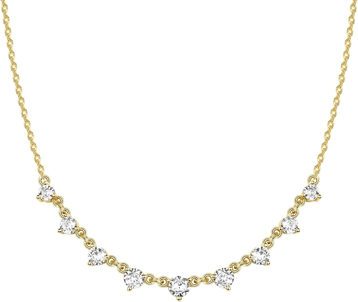 PAVOI 14K Gold Plated Station Necklace - Simulated Diamond Layering Necklaces - Womens CZ Chain