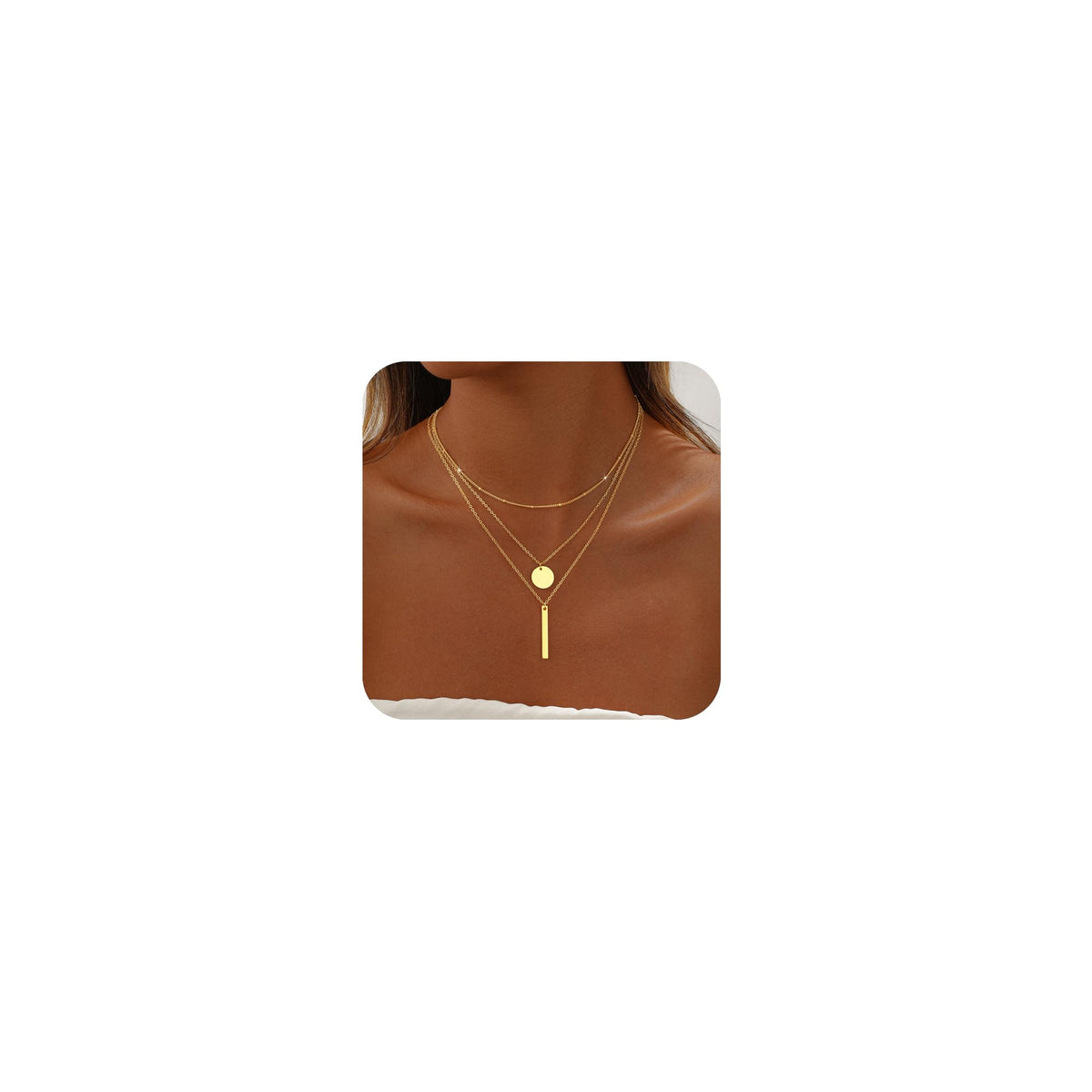 Gold Necklace for Women 14K Gold Plated Layered Cross Bar Necklace Herringbone Figaro Paperclip Flat Chain Cute Charm Accessories Non Tarnish Jewelry Set Gifts for Women