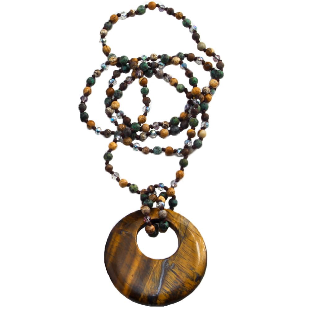 Yomisa Boho Necklaces for Women Men Long,33/34/35 Inch Natural Turquoise Tiger Eye Beaded Stone Pendant Necklaces for Women Trendy,Handmade Bohemian Western Bead Necklace Fashion Charm Jewelry Gift