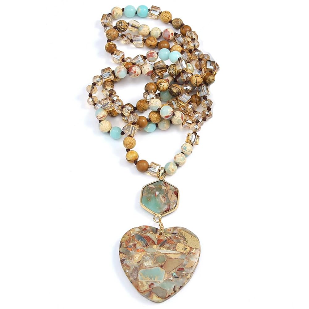 Yomisa Boho Necklaces for Women Men Long,33/34/35 Inch Natural Turquoise Tiger Eye Beaded Stone Pendant Necklaces for Women Trendy,Handmade Bohemian Western Bead Necklace Fashion Charm Jewelry Gift