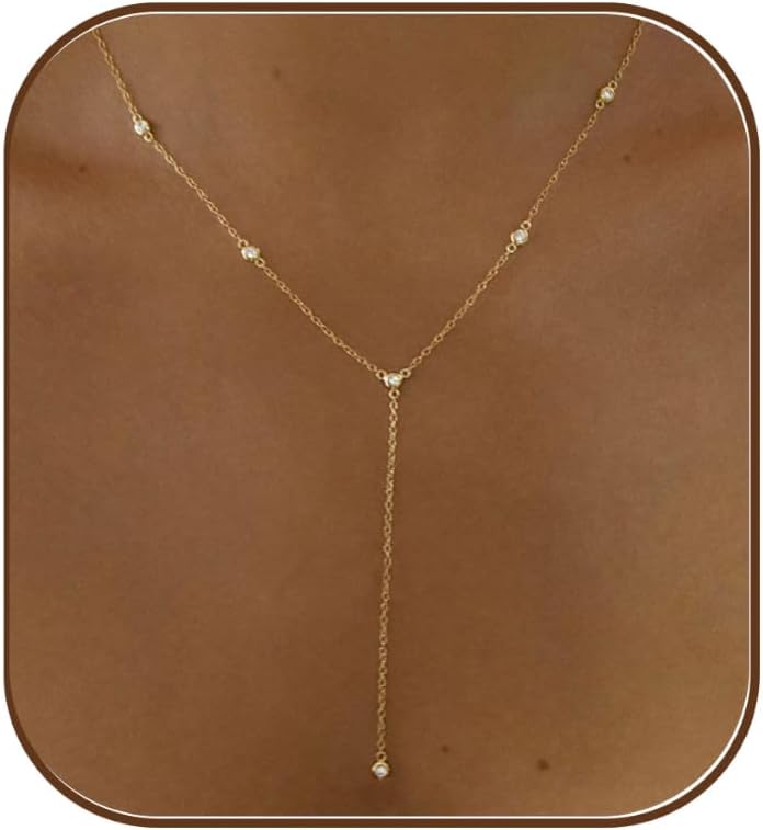Gold Necklace for Women, Dainty Gold Long Necklaces 14k Gold Plated Prom Lariat Necklace Cute Choker Necklaces for Women Trendy Stuff Fashion Costume Gold Accessories Christmas Jewelry Gifts