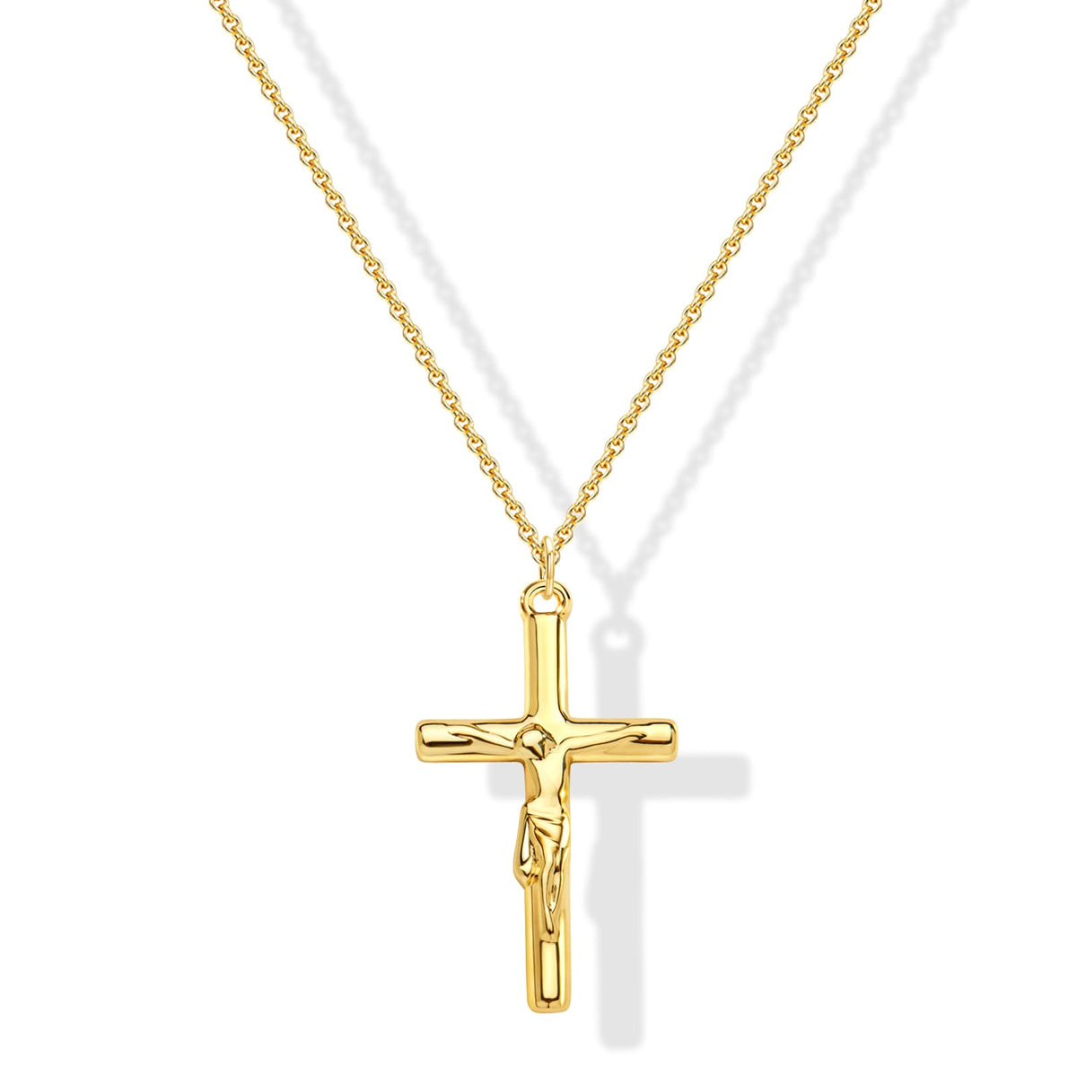 Poxtex Cross Necklace for Women Teen Girls, Dainty 14K Gold Silver Plated Cross Choker Jewelry Non Tarnish Waterproof Cute Simple Small Necklace Christian Baptism Religious Faith Jewelry Gifts