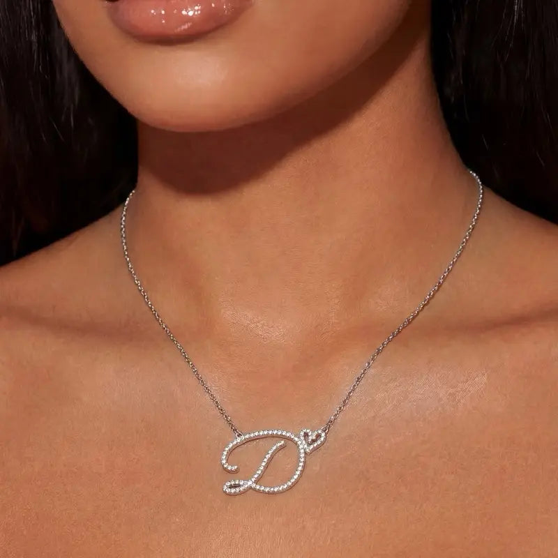 Dainty Heart Script Initial Necklace - Personalized Initial Necklace