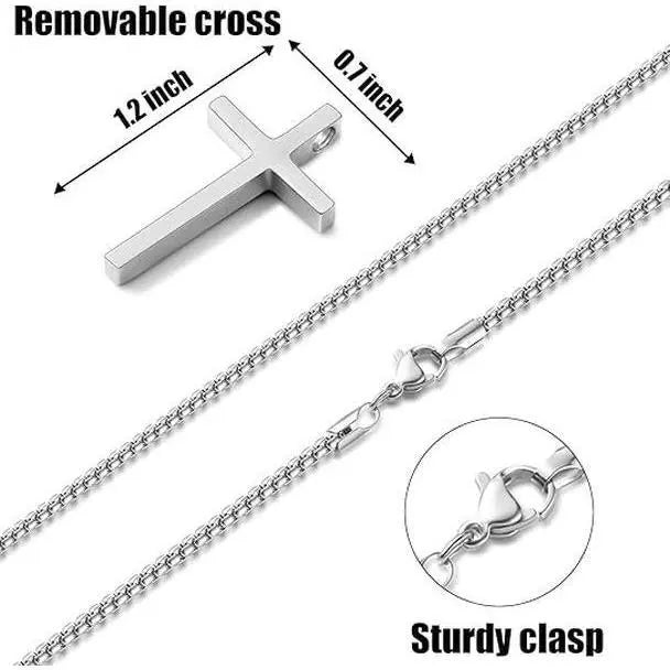 Cross Necklace for Men，Stainless Steel Cross Pendant Silver Black Cross Chain Jewerlry Gifts Box 18 inch,Colar de cruz