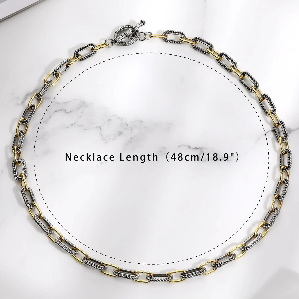 Aprilery Trendy Two-Tone Chain Necklace for Women - 18.9 Inch Silver & Gold Link Design, Hypoallergenic & Durable, Perfect Gift for Special Occasions