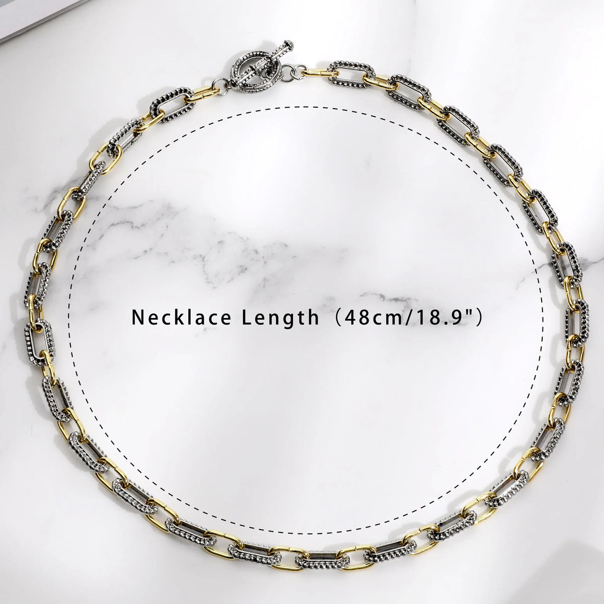 Aprilery Trendy Two-Tone Chain Necklace for Women - 18.9 Inch Silver & Gold Link Design, Hypoallergenic & Durable, Perfect Gift for Special Occasions