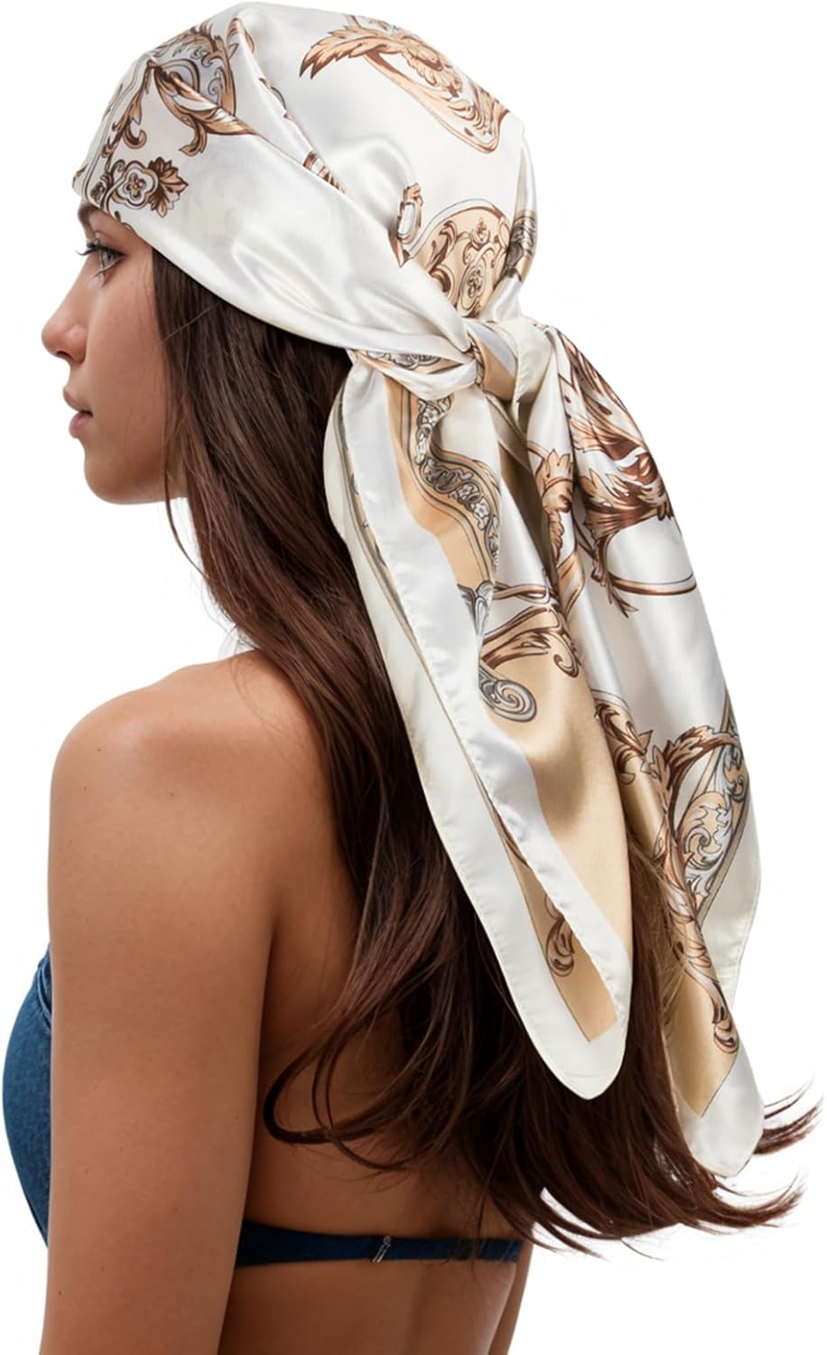 RIIQIICHY Head Scarf for Women Like Silk Scarf Hair Scarf Printed Square Scarf Bandanas for Women 35 Inches