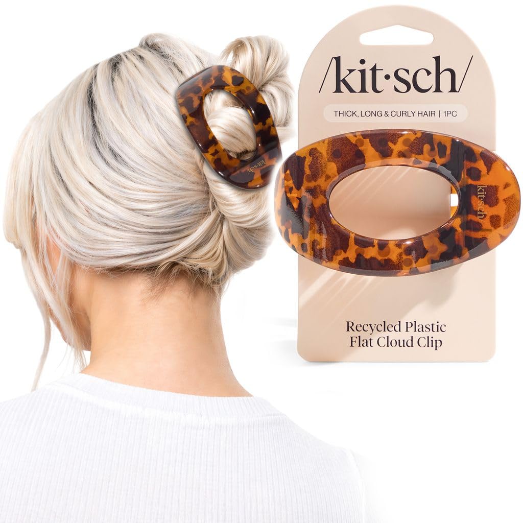 Kitsch Small Flat Claw Clips for Women - Stylish Flat Hair Clips, Strong Hold for Thick & Fine Hair | Non-Slip for Secure, Comfortable All-Day Wear -Tortoise Design