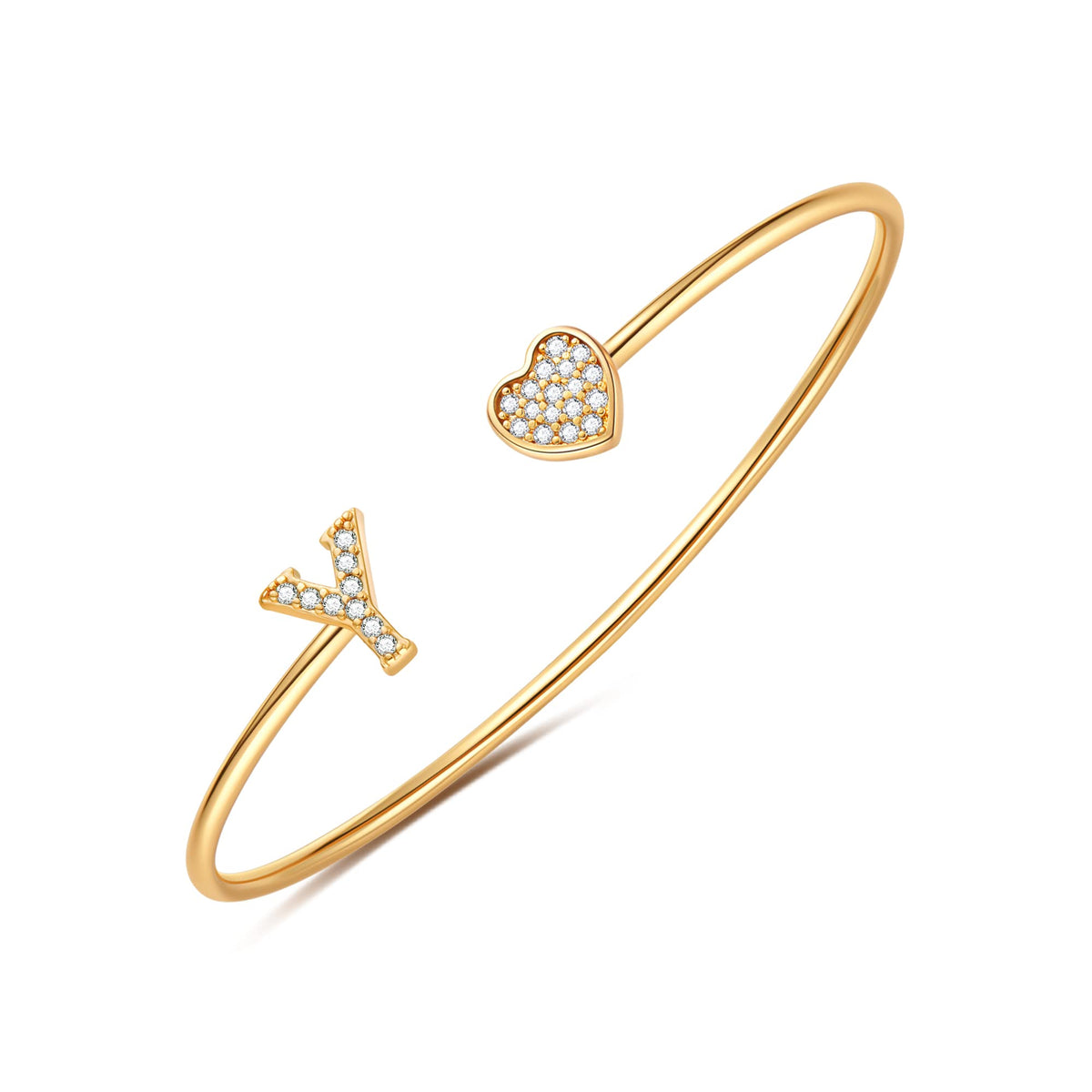 Gold Initial Bracelets for Women Girls, 14K Gold Plated Gold Bangle Bracelets for Women Girls Dainty Gold Initial Bracelets Heart Bracelets for Women Girls Bridesmaids Bracelets Gifts
