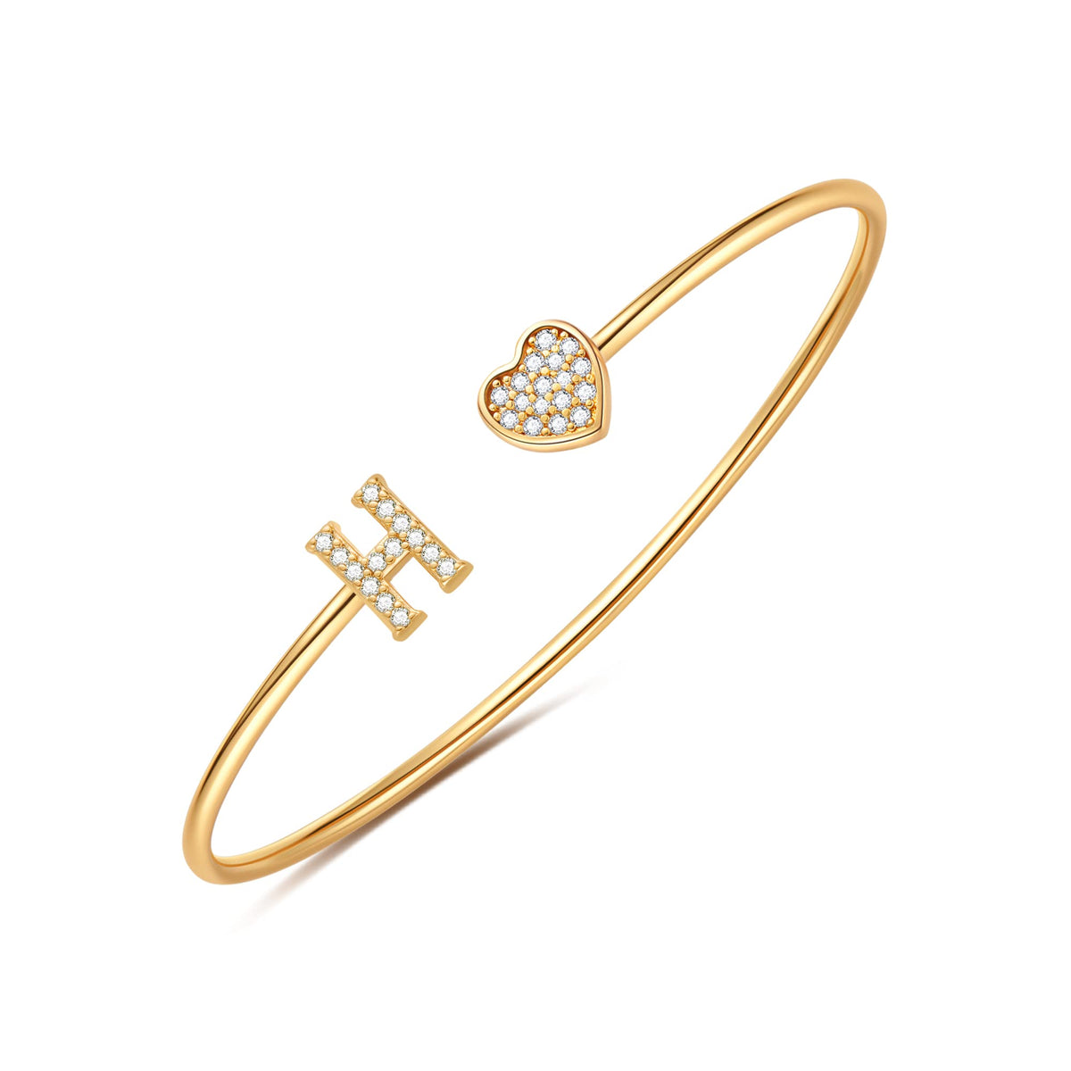 Gold Initial Bracelets for Women Girls, 14K Gold Plated Gold Bangle Bracelets for Women Girls Dainty Gold Initial Bracelets Heart Bracelets for Women Girls Bridesmaids Bracelets Gifts