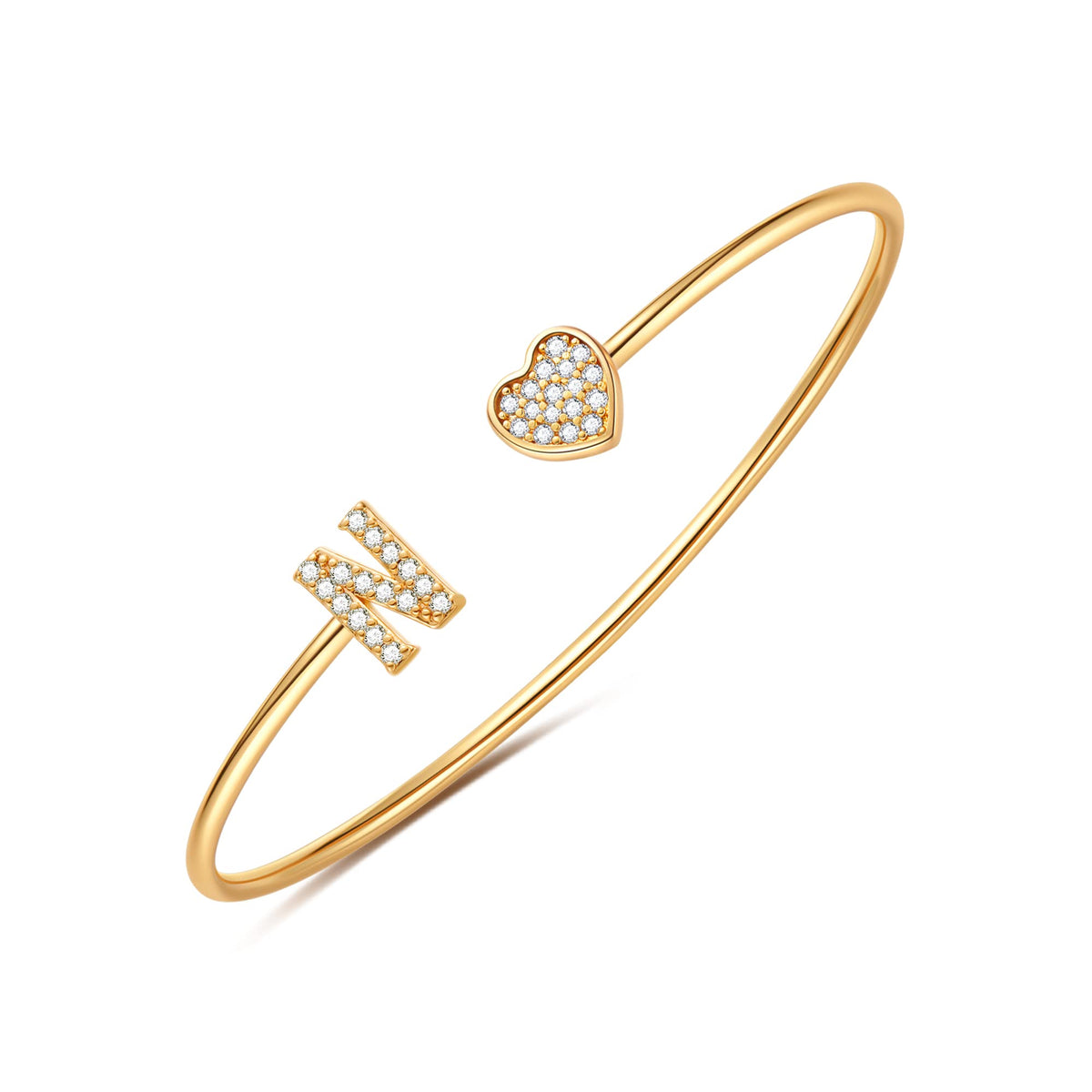 Gold Initial Bracelets for Women Girls, 14K Gold Plated Gold Bangle Bracelets for Women Girls Dainty Gold Initial Bracelets Heart Bracelets for Women Girls Bridesmaids Bracelets Gifts