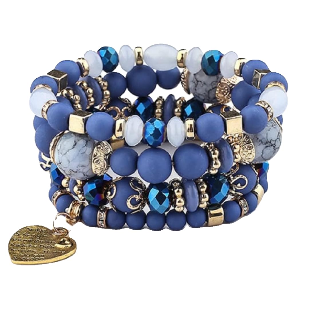 Women Beaded Bracelet Set | Colorful Boho Stackable Trendy Design with Crystal Accents Multilayer Bangle Bracelet | Fashion Stretch Braclets Jewelry for Women