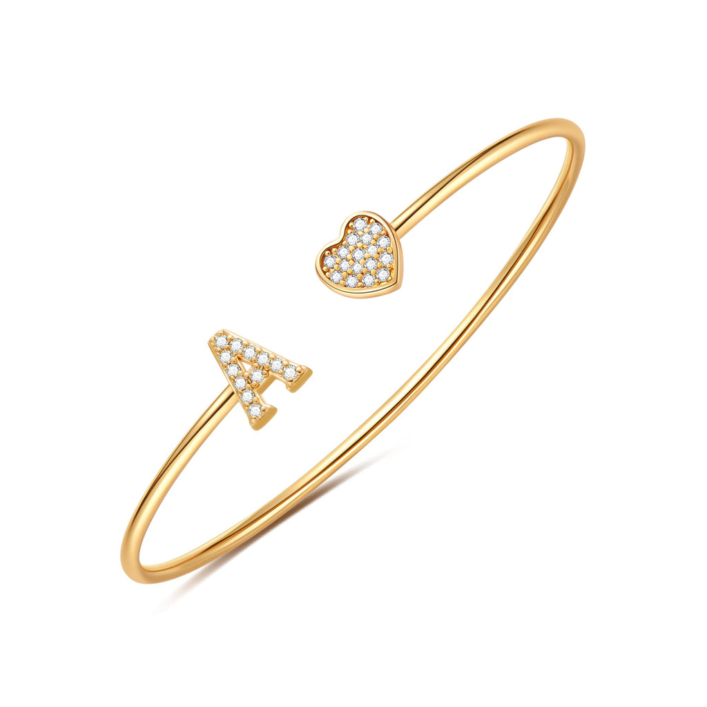 Gold Initial Bracelets for Women Girls, 14K Gold Plated Gold Bangle Bracelets for Women Girls Dainty Gold Initial Bracelets Heart Bracelets for Women Girls Bridesmaids Bracelets Gifts