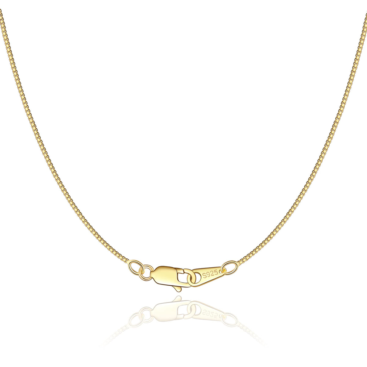 Jewlpire 18K Gold Plated 925 Sterling Silver Chain Necklace for Women Girls, 0.8mm Box Chain Lobster Claw Clasp-Super Thin & Strong Necklace Chain 16/18/20/22/24 Inch