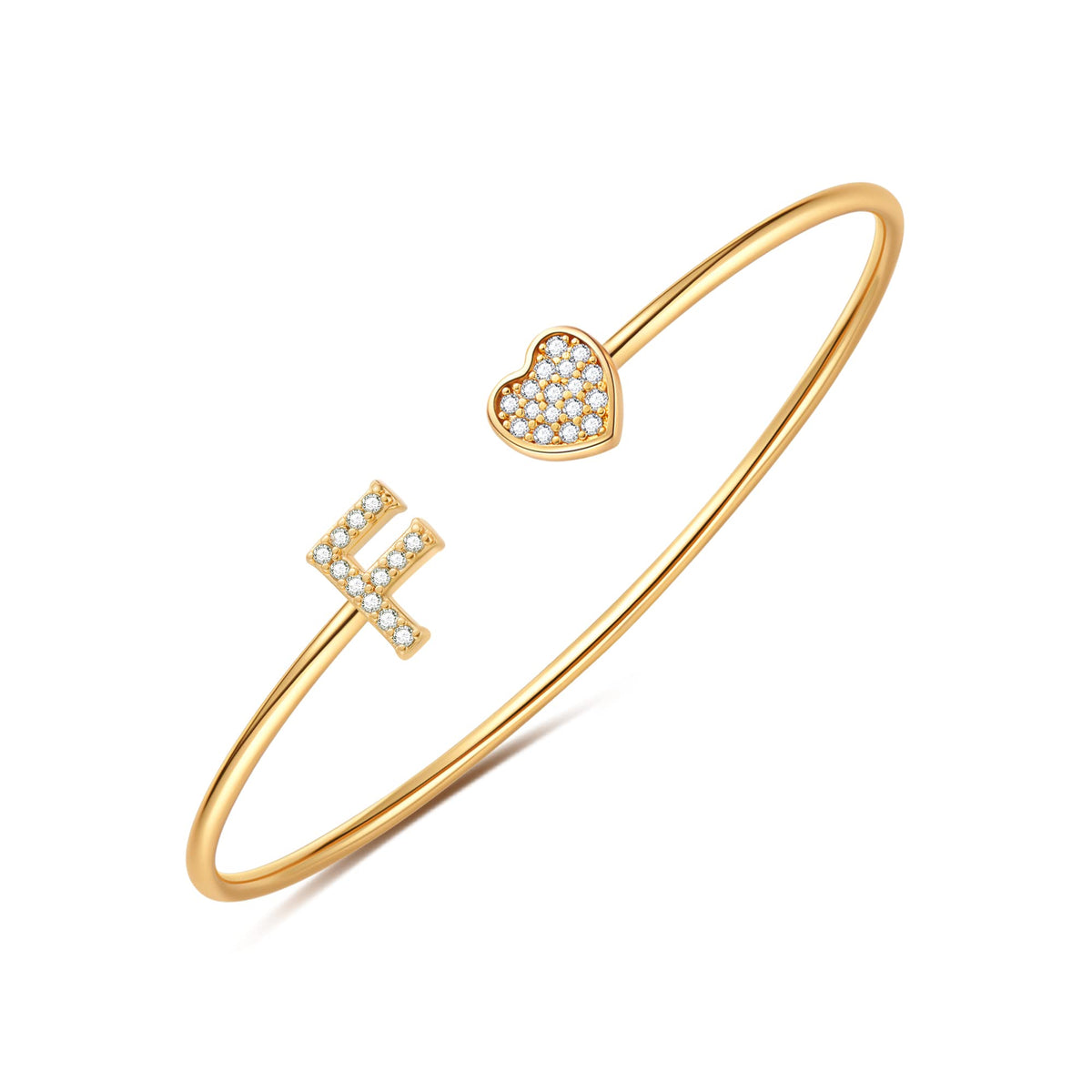 Gold Initial Bracelets for Women Girls, 14K Gold Plated Gold Bangle Bracelets for Women Girls Dainty Gold Initial Bracelets Heart Bracelets for Women Girls Bridesmaids Bracelets Gifts