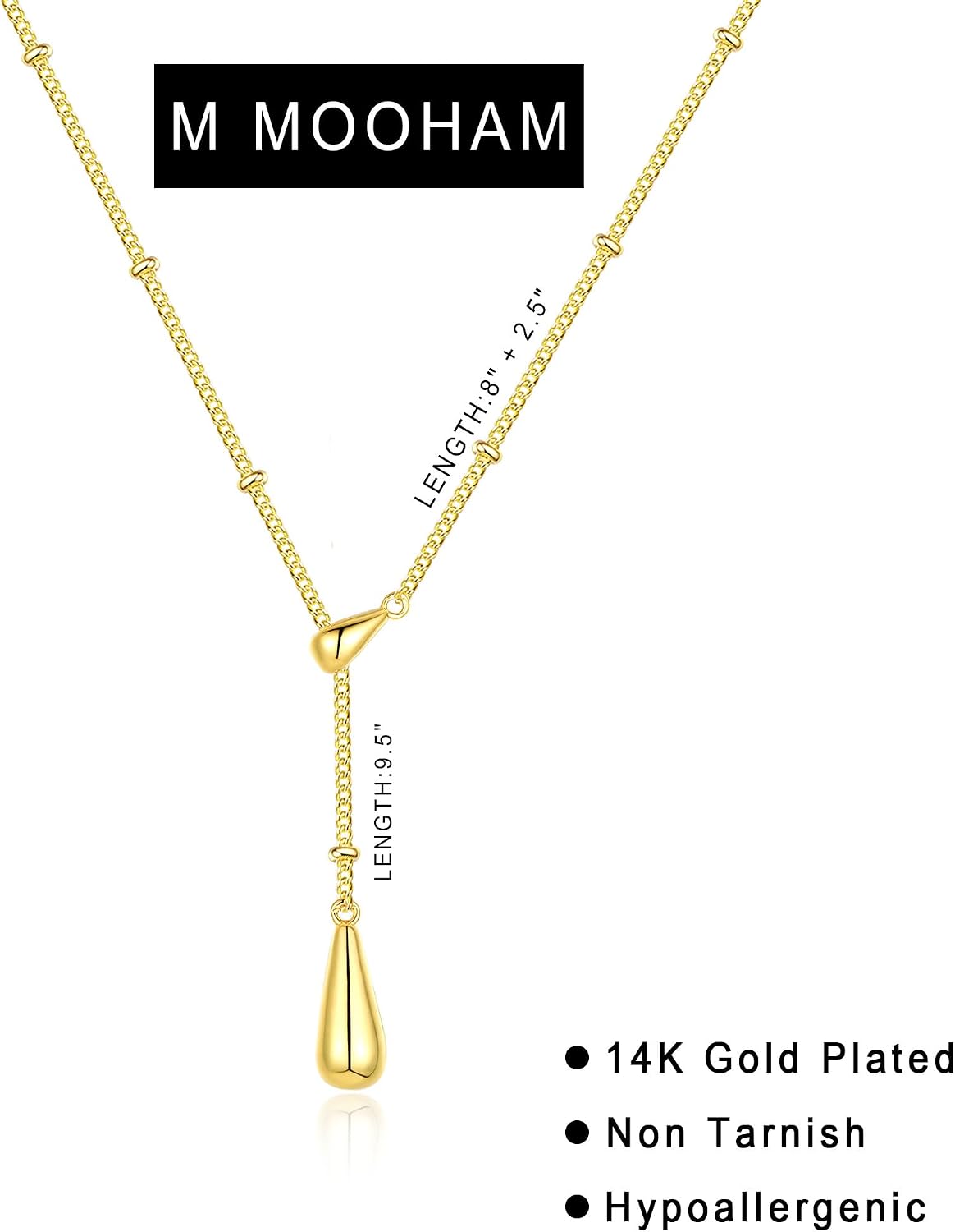 M MOOHAM Gold Necklace for Women Non Tarnish - Dainty 14K Gold Plated Beaded Chain Small Pendant Necklaces Simple Pearl Circle Beads Teardrop Pendant Necklace for Women Trendy Jewelry Gifts