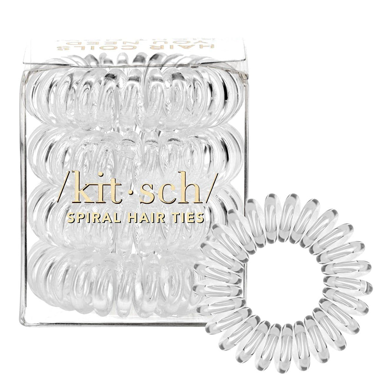Kitsch Spiral Hair Ties for Women – Coiled Plastic Hair Ties No Damage, Ponytail Holders for Thick and Thin Hair – Creaseless and Dent-Free, Phone Cord Style - Clear, 8 Pcs