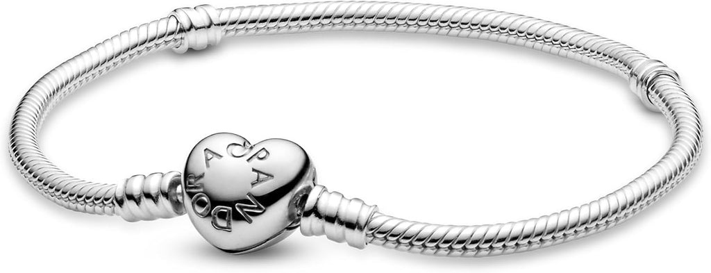 PANDORA Heart Clasp Snake Chain Bracelet - Heart Clasp - Romantic Jewelry for Her with Gift Box - Compatible Moments Charms - Sterling Silver