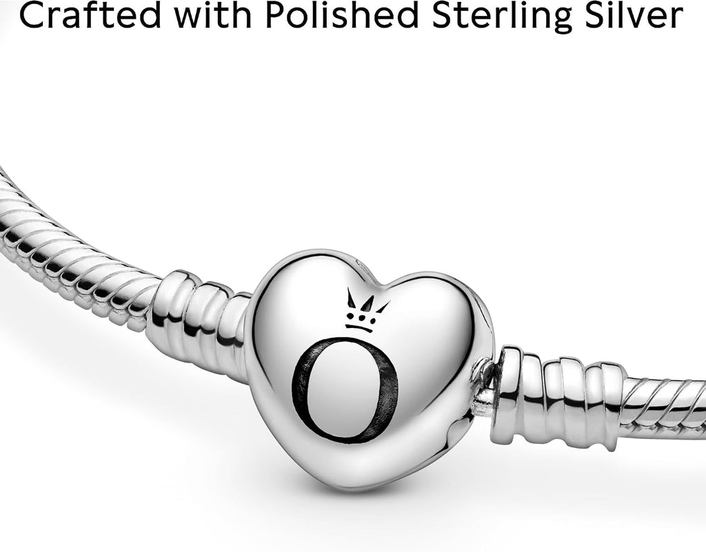 PANDORA Heart Clasp Snake Chain Bracelet - Heart Clasp - Romantic Jewelry for Her with Gift Box - Compatible Moments Charms - Sterling Silver