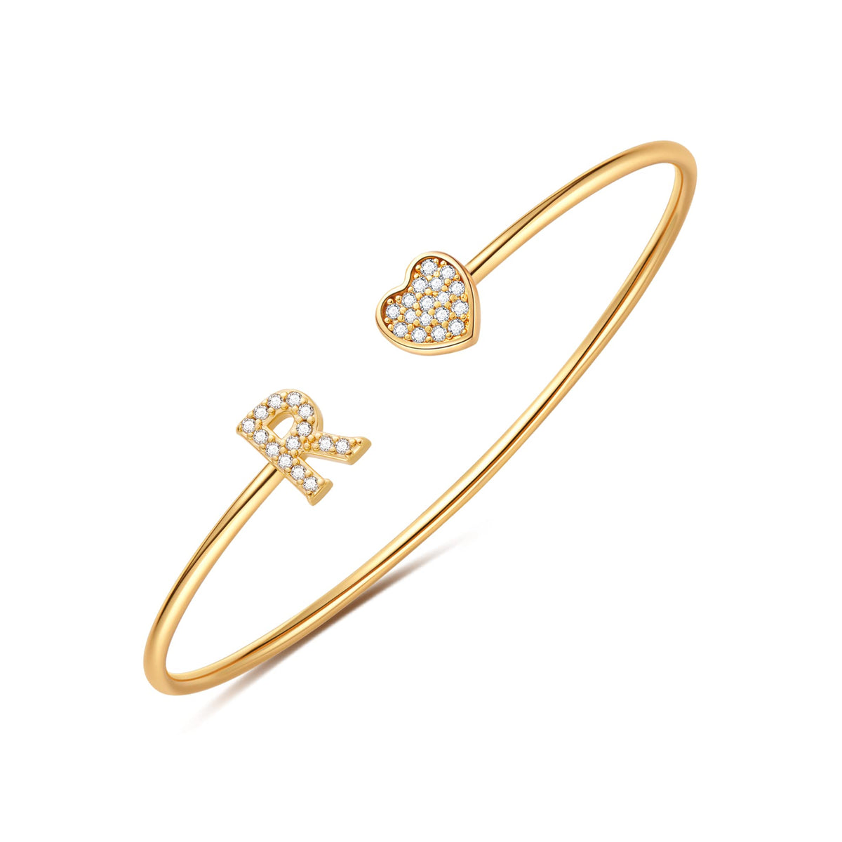 Gold Initial Bracelets for Women Girls, 14K Gold Plated Gold Bangle Bracelets for Women Girls Dainty Gold Initial Bracelets Heart Bracelets for Women Girls Bridesmaids Bracelets Gifts