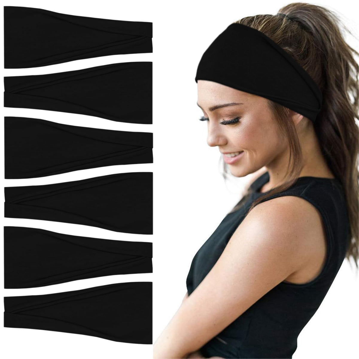 YONUF Boho Headbands For Women Fashion Wide Headband Yoga Workout Head Bands Hair Accessories Band 6 Pack