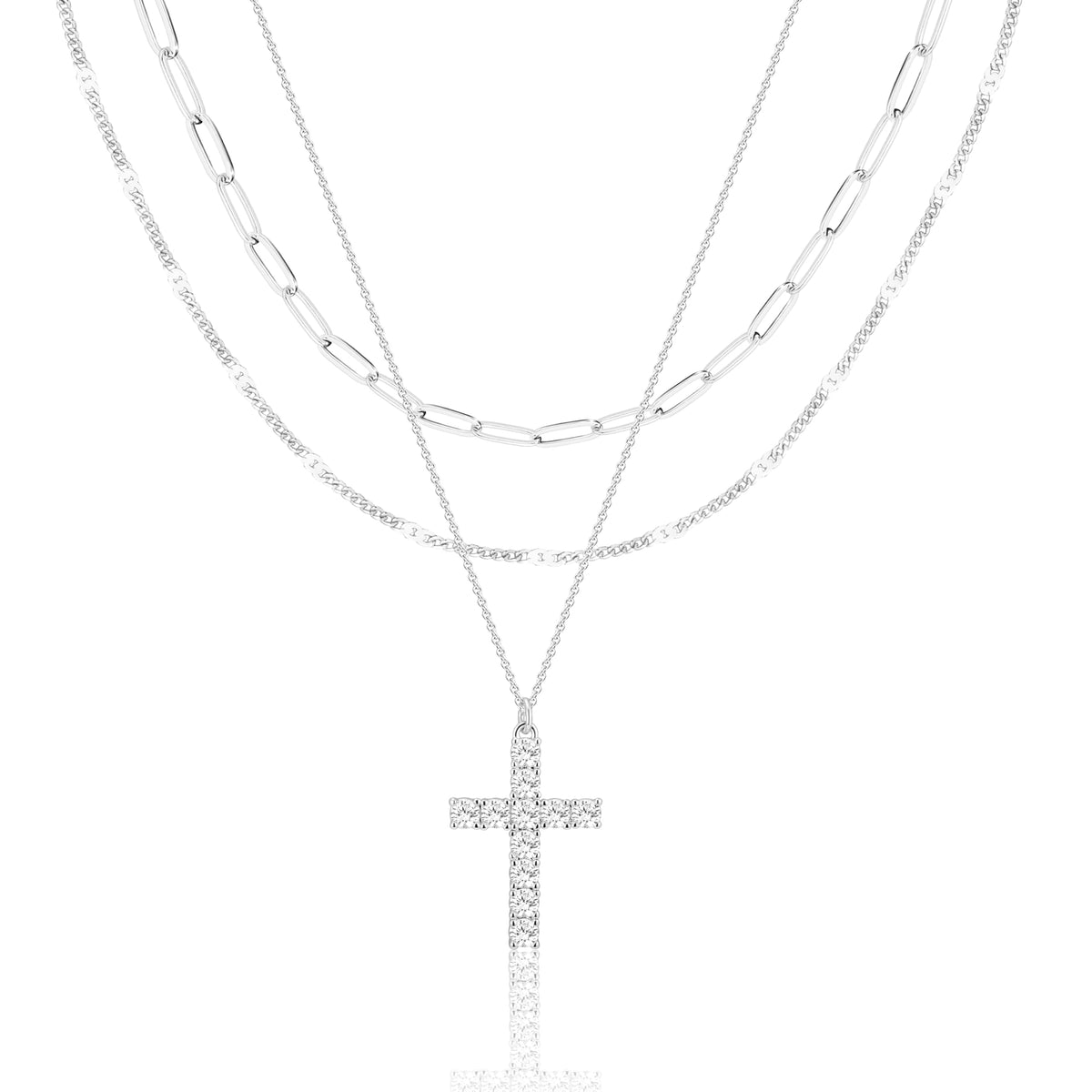 Poxtex Layered Gold Necklaces for Women, Stackable Dainty 14K Gold Silver Plated Trendy Simple Heart Diamond Cross Bow Circle Pendant Paperclip Choker Dot Chain Necklace,Jewelry Set Gifts for Women