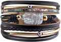 Fesciory Leopard Bracelet for Women, Boho Leather Wrap Multi-Layer Pearl Crystal Bracelet Bangle Jewelry