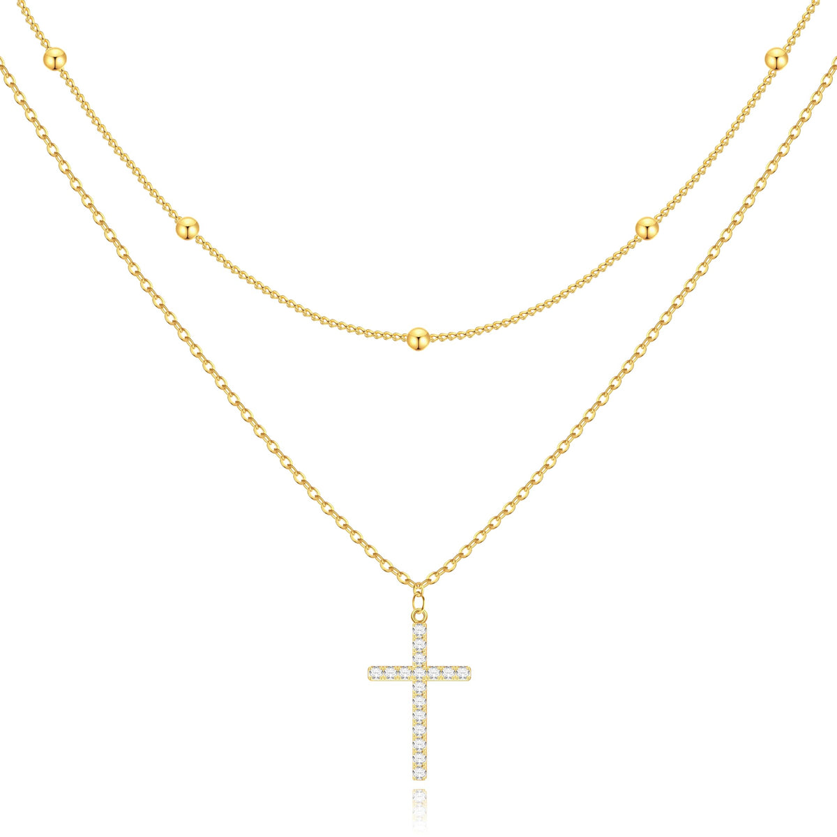 Poxtex Cross Necklace for Women Teen Girls, Dainty 14K Gold Silver Plated Cross Choker Jewelry Non Tarnish Waterproof Cute Simple Small Necklace Christian Baptism Religious Faith Jewelry Gifts