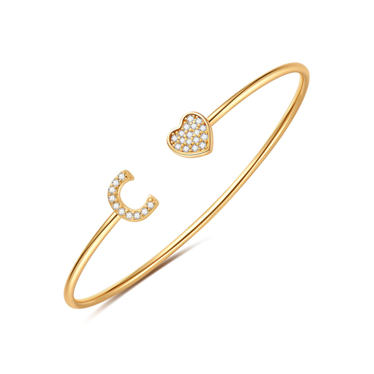 Gold Initial Bracelets for Women Girls, 14K Gold Plated Gold Bangle Bracelets for Women Girls Dainty Gold Initial Bracelets Heart Bracelets for Women Girls Bridesmaids Bracelets Gifts