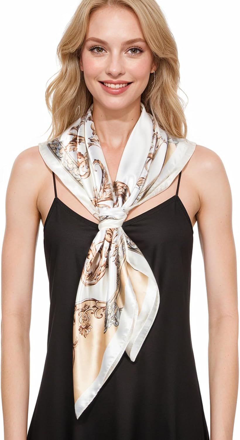 RIIQIICHY Head Scarf for Women Like Silk Scarf Hair Scarf Printed Square Scarf Bandanas for Women 35 Inches
