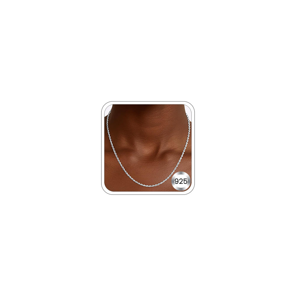 2mm Rope Chain 925 Sterling Silver Chain Necklace for Women, Sturdy Shiny Women's Chains Necklace, 16 18 20 22 24 26 Inches