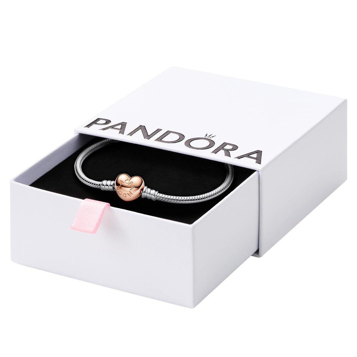 PANDORA Heart Clasp Snake Chain Bracelet - Heart Clasp - Romantic Jewelry for Her with Gift Box - Compatible Moments Charms - Sterling Silver