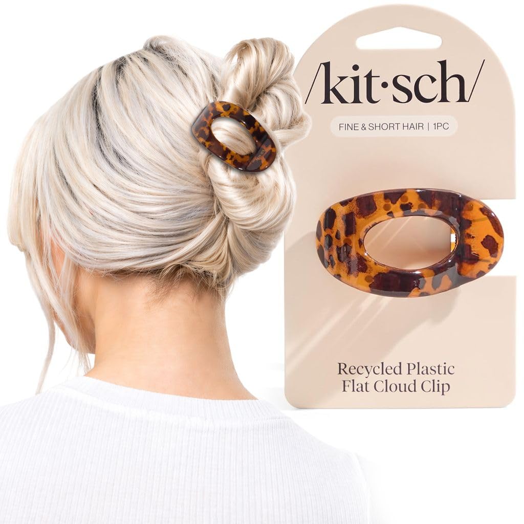 Kitsch Small Flat Claw Clips for Women - Stylish Flat Hair Clips, Strong Hold for Thick & Fine Hair | Non-Slip for Secure, Comfortable All-Day Wear -Tortoise Design
