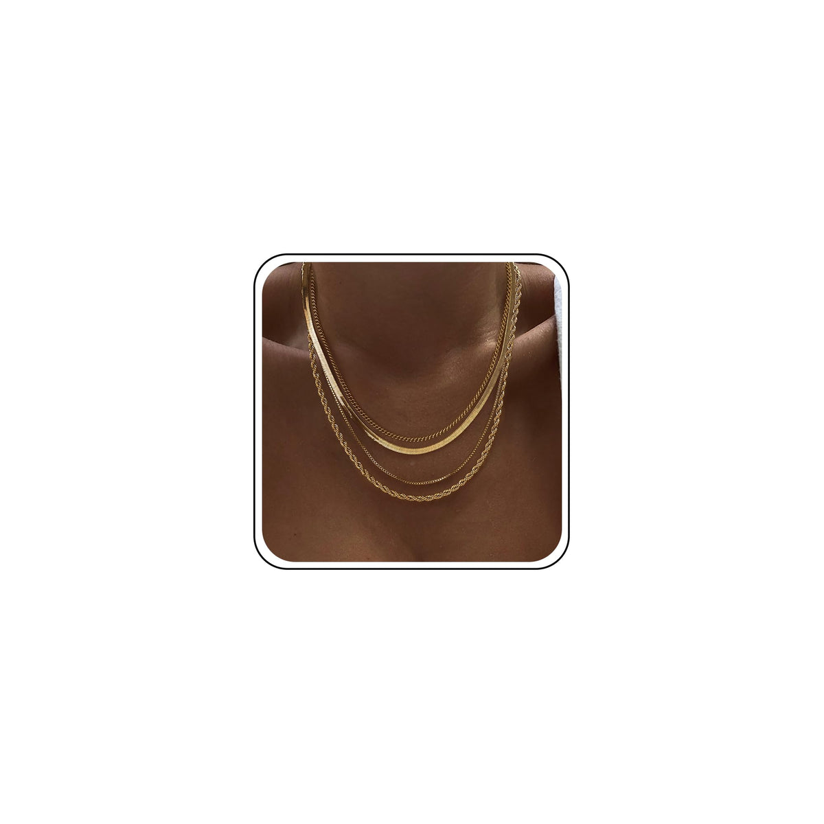 Tewiky Layered Necklaces for Women Non Tarnish- Chunky 14k Gold Plated Herringbone/Snake/Rope/Box/Cuban Link Chain for Women Waterproof Layering Stack Choker Necklace Trendy Dainty Tarnish Free Jewelry Set