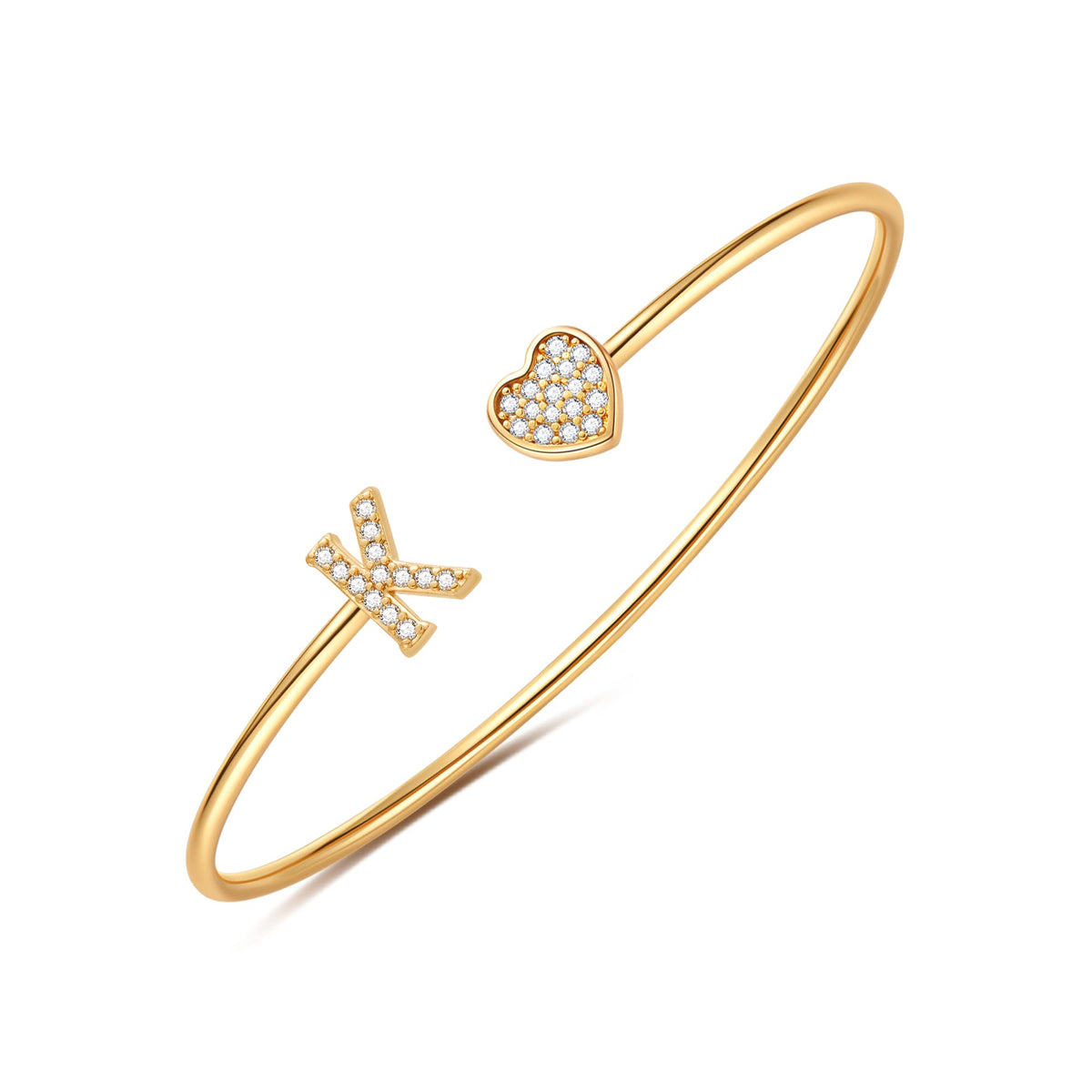 Gold Initial Bracelets for Women Girls, 14K Gold Plated Gold Bangle Bracelets for Women Girls Dainty Gold Initial Bracelets Heart Bracelets for Women Girls Bridesmaids Bracelets Gifts