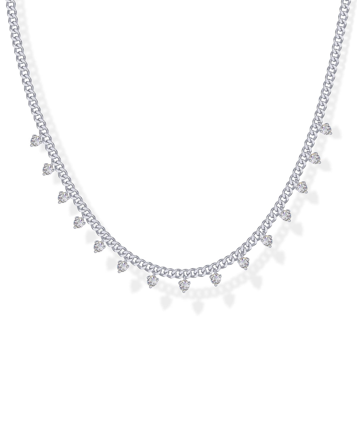 PAVOI 14K Gold Plated Station Necklace - Simulated Diamond Layering Necklaces - Womens CZ Chain