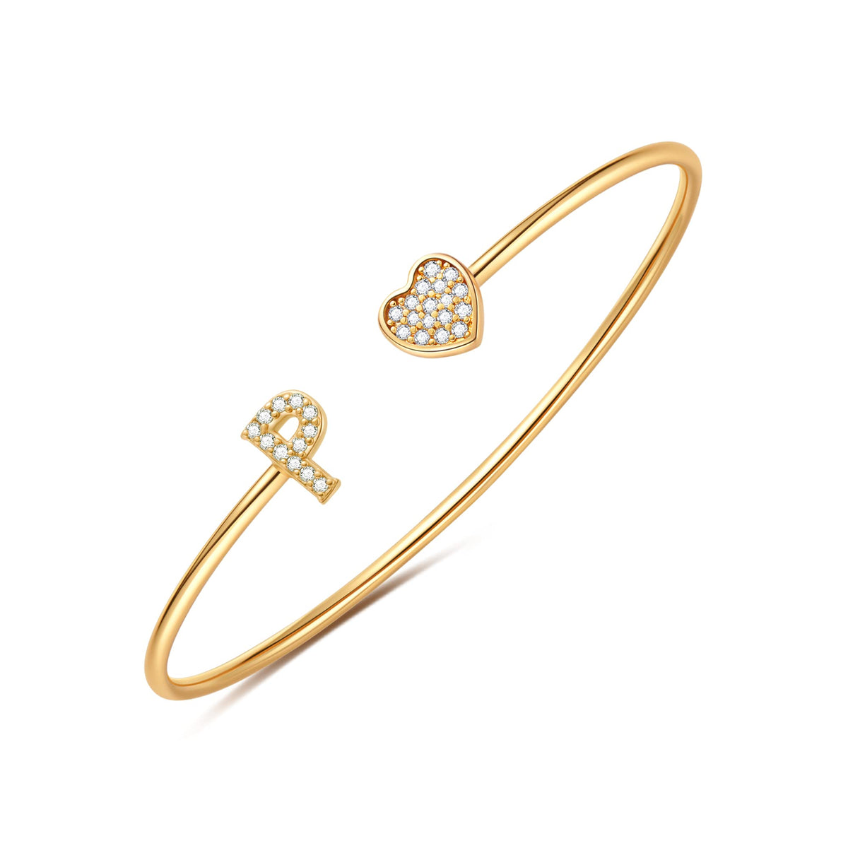 Gold Initial Bracelets for Women Girls, 14K Gold Plated Gold Bangle Bracelets for Women Girls Dainty Gold Initial Bracelets Heart Bracelets for Women Girls Bridesmaids Bracelets Gifts