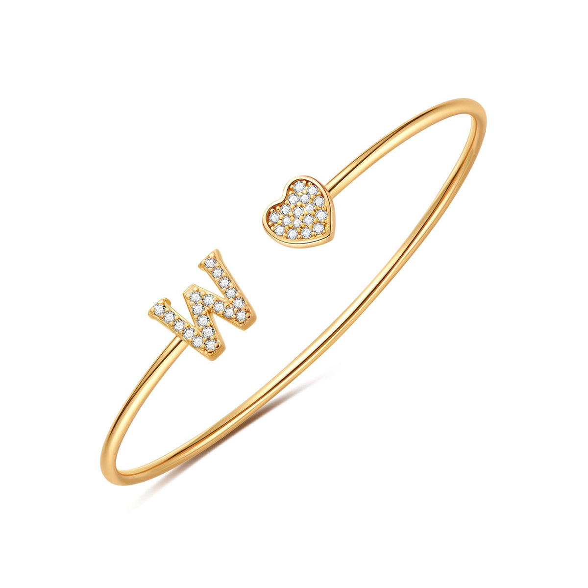 Gold Initial Bracelets for Women Girls, 14K Gold Plated Gold Bangle Bracelets for Women Girls Dainty Gold Initial Bracelets Heart Bracelets for Women Girls Bridesmaids Bracelets Gifts