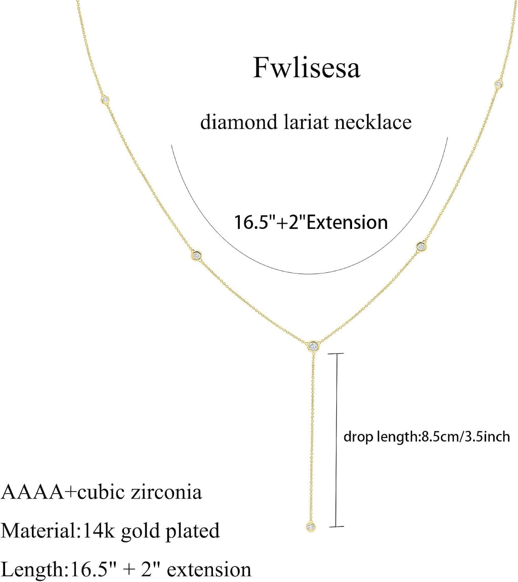 Gold Necklace for Women, Dainty Gold Long Necklaces 14k Gold Plated Prom Lariat Necklace Cute Choker Necklaces for Women Trendy Stuff Fashion Costume Gold Accessories Christmas Jewelry Gifts