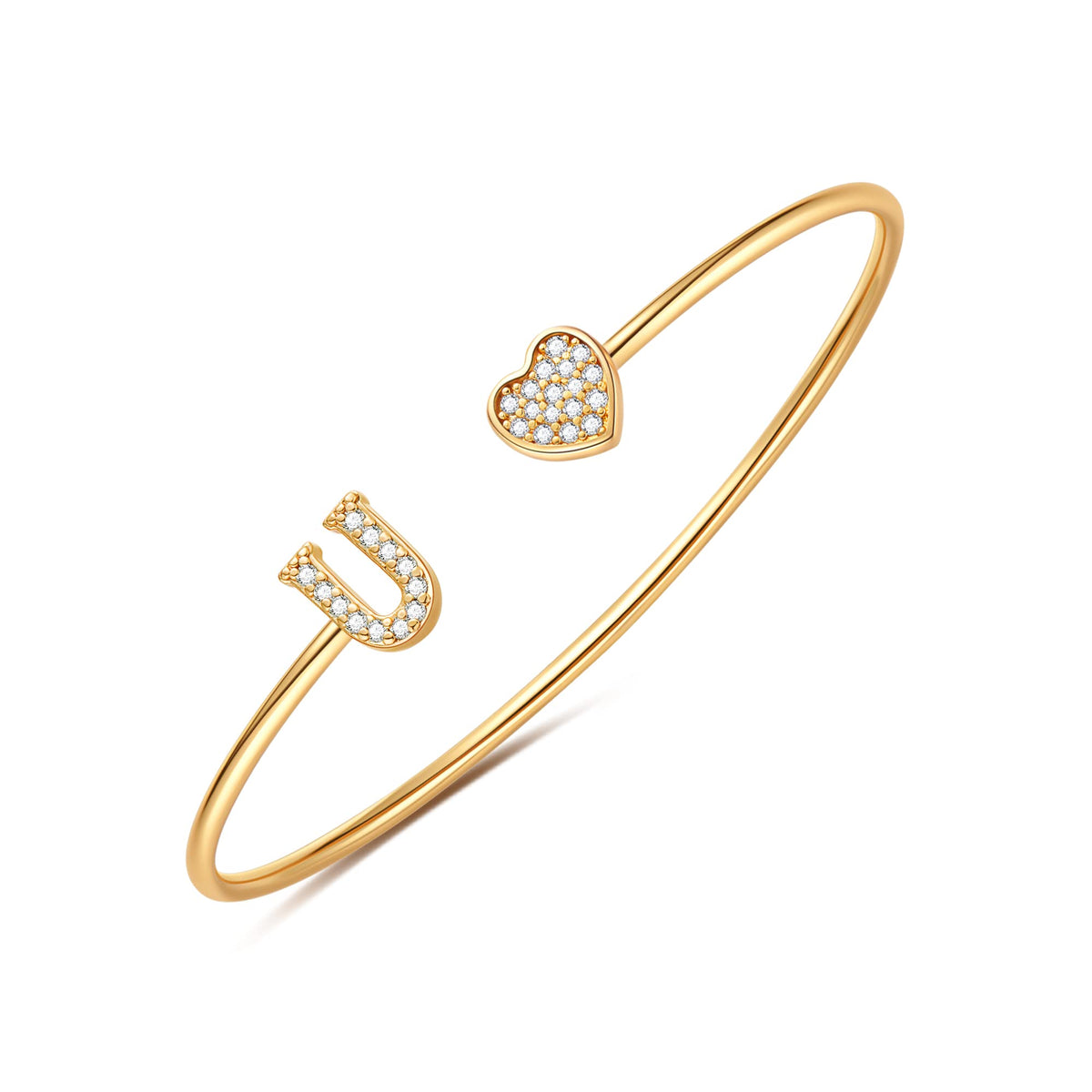 Gold Initial Bracelets for Women Girls, 14K Gold Plated Gold Bangle Bracelets for Women Girls Dainty Gold Initial Bracelets Heart Bracelets for Women Girls Bridesmaids Bracelets Gifts