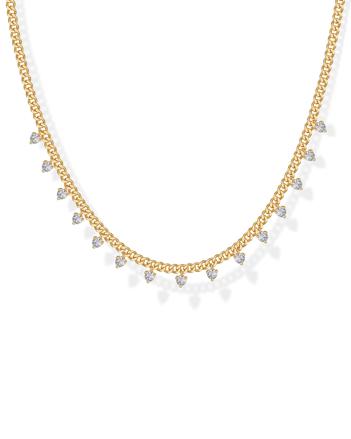 PAVOI 14K Gold Plated Station Necklace - Simulated Diamond Layering Necklaces - Womens CZ Chain