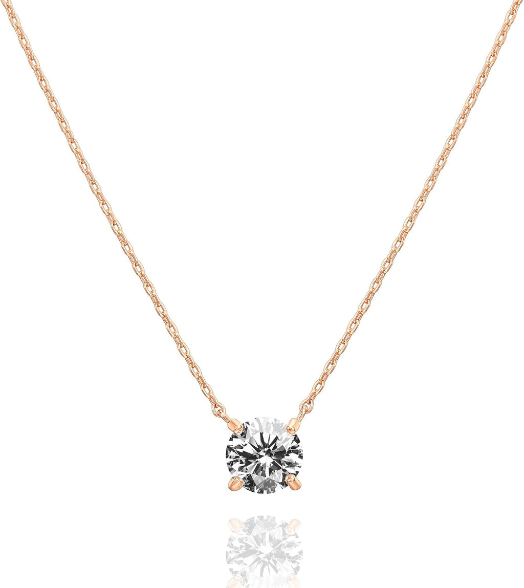 PAVOI 14K Gold Plated Crystal Solitaire 1.5 Carat (7.3mm) Cubic Zirconia Dainty Choker Necklace | Gold Necklaces for Women