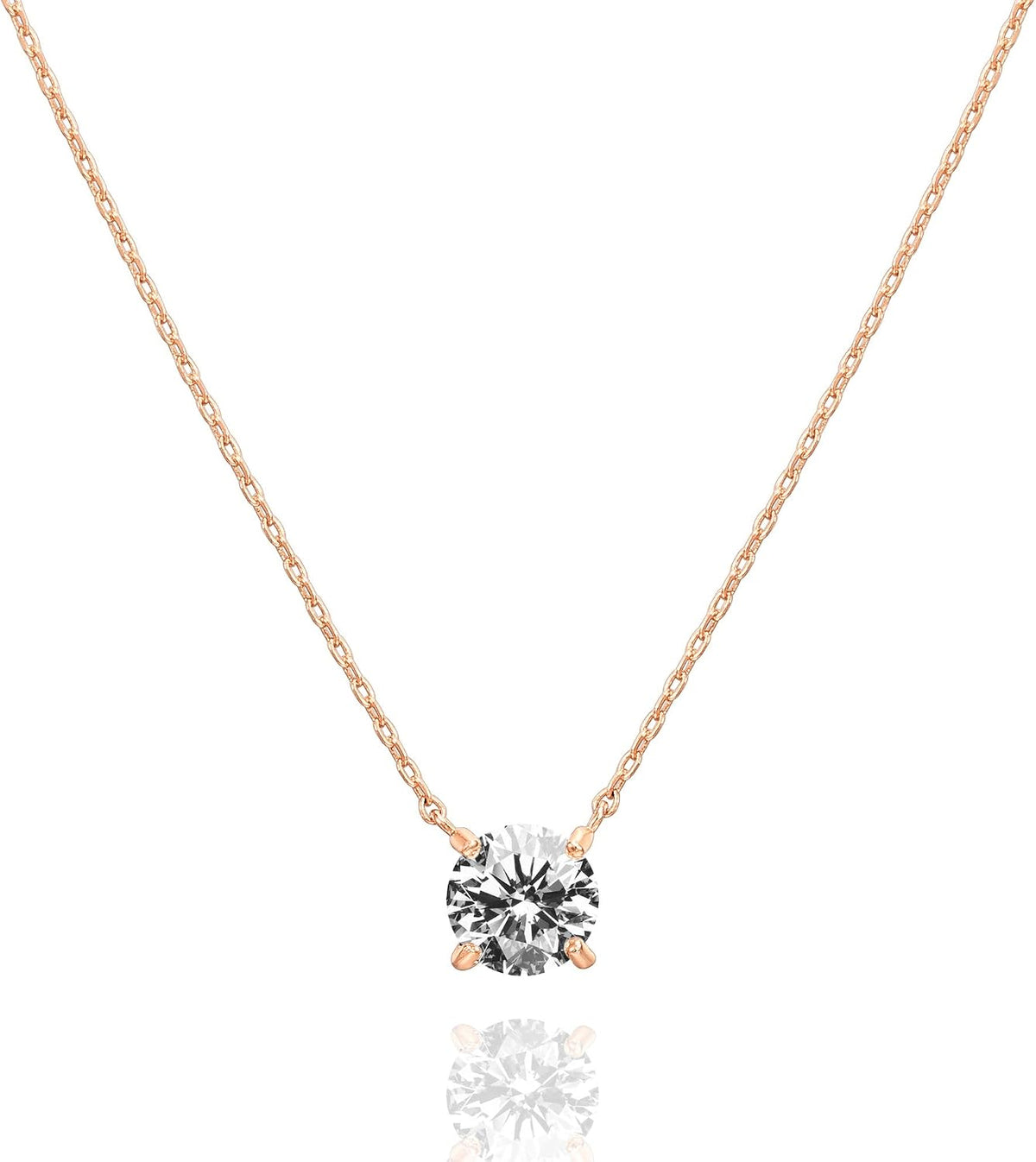 PAVOI 14K Gold Plated Crystal Solitaire 1.5 Carat (7.3mm) Cubic Zirconia Dainty Choker Necklace | Gold Necklaces for Women