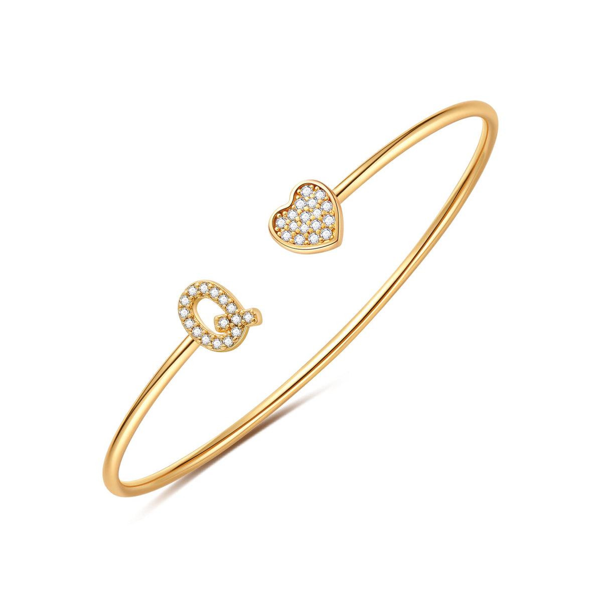 Gold Initial Bracelets for Women Girls, 14K Gold Plated Gold Bangle Bracelets for Women Girls Dainty Gold Initial Bracelets Heart Bracelets for Women Girls Bridesmaids Bracelets Gifts