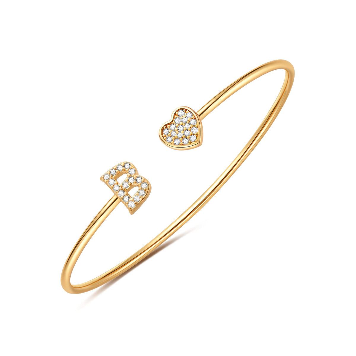 Gold Initial Bracelets for Women Girls, 14K Gold Plated Gold Bangle Bracelets for Women Girls Dainty Gold Initial Bracelets Heart Bracelets for Women Girls Bridesmaids Bracelets Gifts